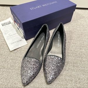 Brand New Stuart Weitzman Rialto Glitter Ballet Flats, Leather Sole, Size 5.5M.